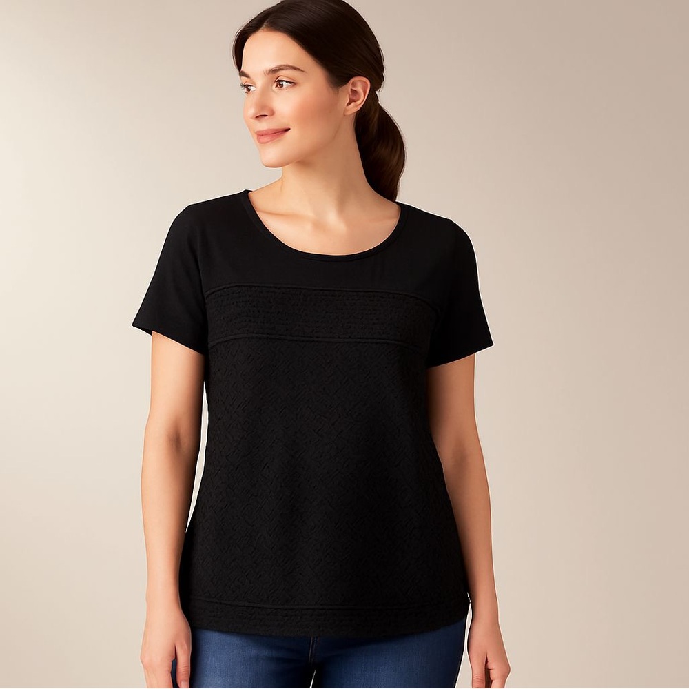 Croft & Barrow Black Textured Short Sleeve Top - Size XL - Classic & Chic